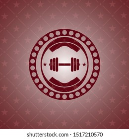 dumbbell icon inside red emblem. Vintage.