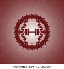 dumbbell icon inside red emblem. Vintage.. 