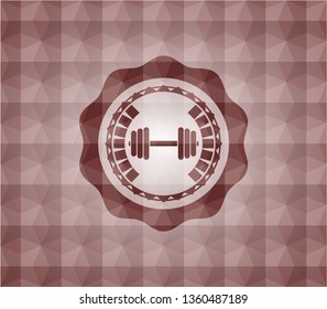 dumbbell icon inside red geometric emblem. Seamless.