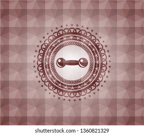 dumbbell icon inside red geometric badge. Seamless.