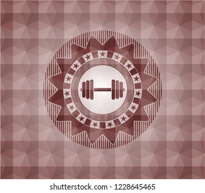 dumbbell icon inside red seamless polygonal badge.