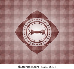 dumbbell icon inside red seamless badge with geometric background.