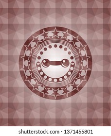 dumbbell icon inside red seamless badge with geometric pattern.