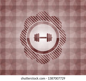 dumbbell icon inside red seamless polygonal badge.