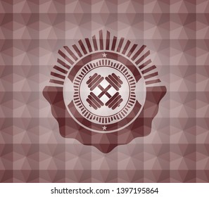 dumbbell icon inside red seamless geometric badge.