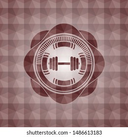 dumbbell icon inside red seamless polygonal badge.
