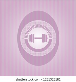 dumbbell icon inside retro pink emblem