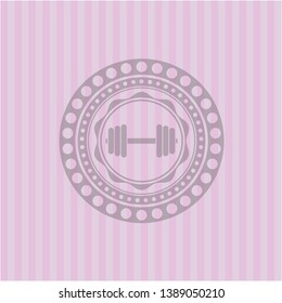 dumbbell icon inside retro pink emblem