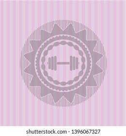 dumbbell icon inside retro pink emblem