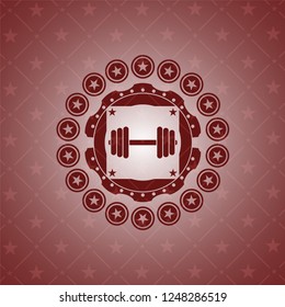 dumbbell icon inside retro red emblem