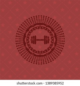 dumbbell icon inside retro red emblem