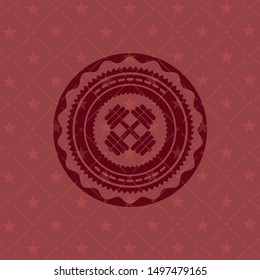 dumbbell icon inside retro red emblem