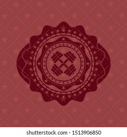 dumbbell icon inside retro red emblem