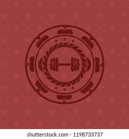 dumbbell icon inside retro style red emblem