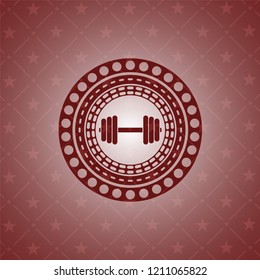 dumbbell icon inside retro style red emblem