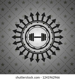 dumbbell icon inside retro style black emblem