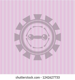 dumbbell icon inside retro style pink emblem