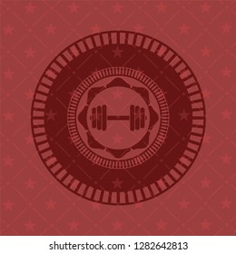 dumbbell icon inside retro style red emblem