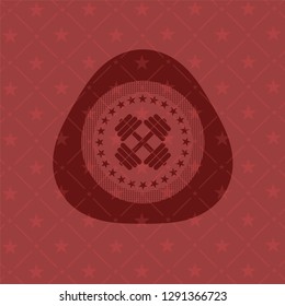 dumbbell icon inside retro style red emblem