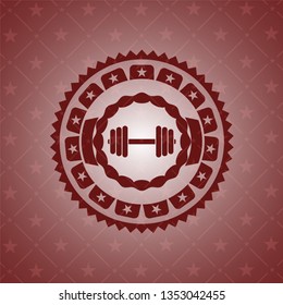 dumbbell icon inside retro style red emblem