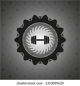 dumbbell icon inside retro style black emblem