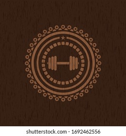 Icono de timbre dentro del emblema de madera de estilo retro