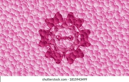 dumbbell icon inside retro style pink emblem with bubbles background. Vector Illustration. Detailed. 