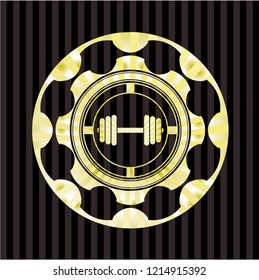 dumbbell icon inside shiny emblem