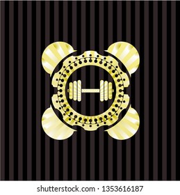 dumbbell icon inside shiny emblem