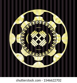 dumbbell icon inside shiny emblem