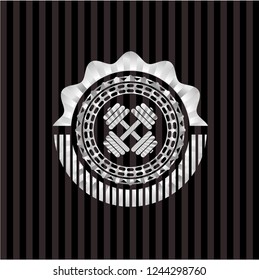 dumbbell icon inside silver badge