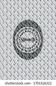 dumbbell icon inside silver color badge. Scales pattern. Vector Illustration. Detailed.