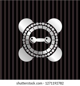 dumbbell icon inside silver emblem