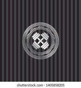 dumbbell icon inside silver emblem