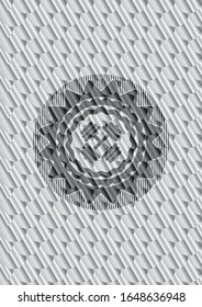 icono de dumbbell dentro del emblema de plata o placa. Patrón de escalas. Ilustración vectorial. Detallado.