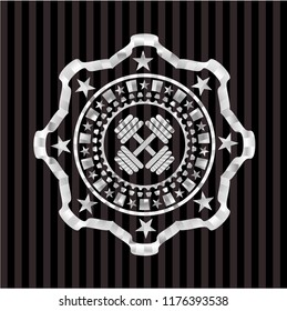 dumbbell icon inside silver shiny emblem
