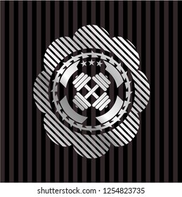 dumbbell icon inside silver shiny emblem
