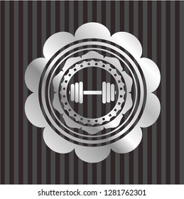 dumbbell icon inside silver shiny emblem