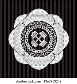 dumbbell icon inside silver shiny badge