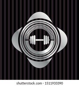 dumbbell icon inside silver shiny emblem