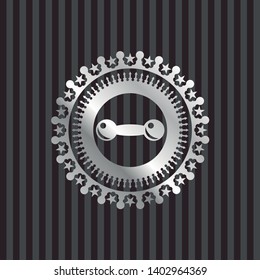 dumbbell icon inside silvery badge or emblem