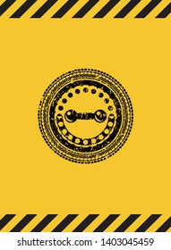 dumbbell icon inside warning sign, black grunge emblem. Vector Illustration. Detailed.