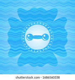 dumbbell icon inside water badge.