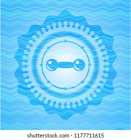 dumbbell icon inside water concept style emblem.