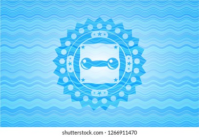 dumbbell icon inside water representation emblem.