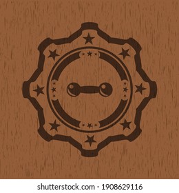 dumbbell icon inside wood emblem. Vintage. 