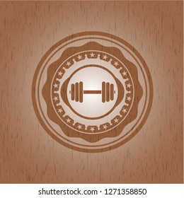 dumbbell icon inside wooden signboards