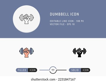 Dumbbell Icon Isolated on White Background. Barbell Hand Lifting Thin Line Symbol Stock Vector Illustration For Mobile App And Web Design.