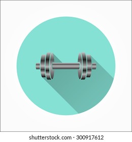 Dumbbell - icon with long shadow, flat design. Vector illustration