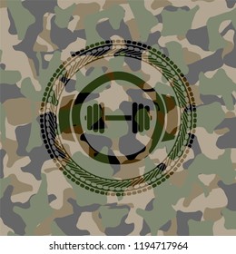 dumbbell icon on camo pattern